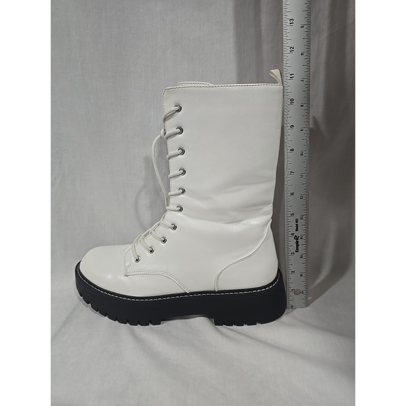 Women's White Combat Boots Size 9.5M Sugar 11in Tall White Laces Zipper-up - Picture 9 of 9
